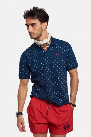 La Martina Short-sleeved Regular Fit Muške Polo Majica Tamnoplave Bijele | QIL-3303