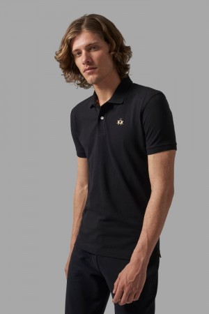 La Martina Slim-fit Muške Polo Majica Crne | EFP-4287