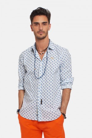 La Martina Slim-fit Poplin Muške Košulje Bijele Plave | VBG-3109