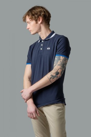 La Martina Slim-fit Stretch Piqué Muške Polo Majica Tamnoplave | XFS-4665