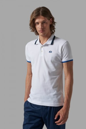 La Martina Slim-fit Stretch Piqué Muške Polo Majica Bijele | HER-9432