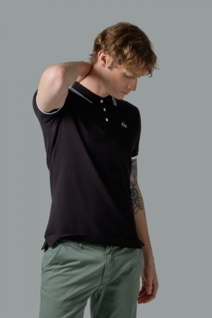 La Martina Slim-fit Stretch Piqué Muške Polo Majica Crne | VDJ-1259