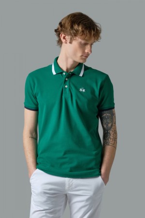 La Martina Slim-fit Stretch Piqué Muške Polo Majica Zelene | WKO-1413