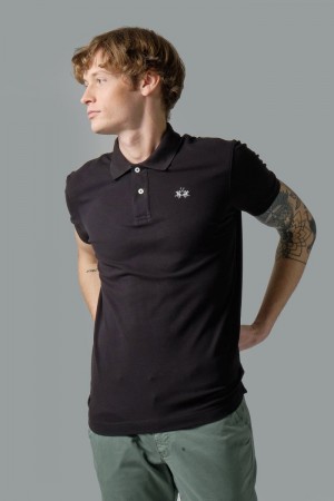 La Martina Slim-fit Stretch Piqué Muške Polo Majica Crne | MZN-2444