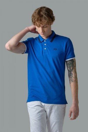 La Martina Slim-fit Stretch Piqué Muške Polo Majica Plave | NXN-5976