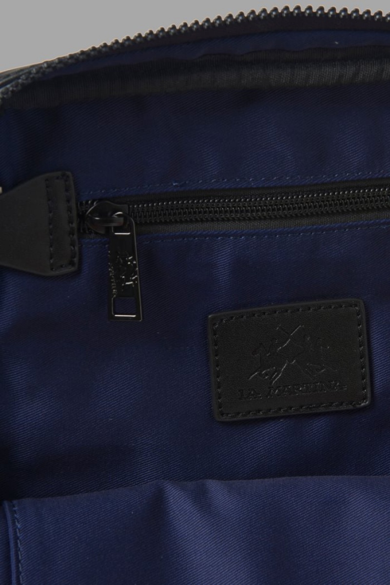 La Martina Faux Koža Muške Crossbody Torba Crne | NSY-5660