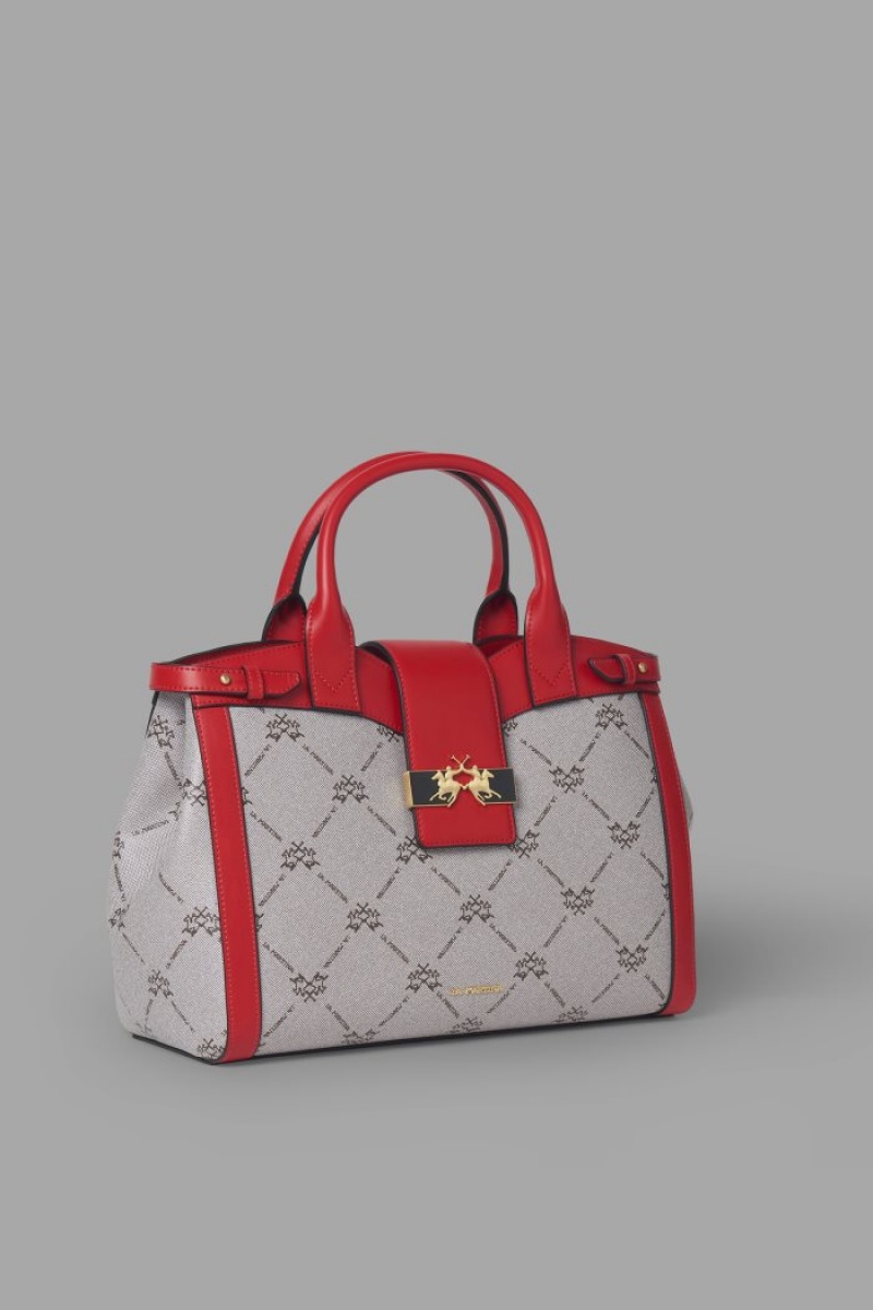 La Martina Featuring An All-over Logo Print Ženske Torba Satchel Crvene | UIS-6799