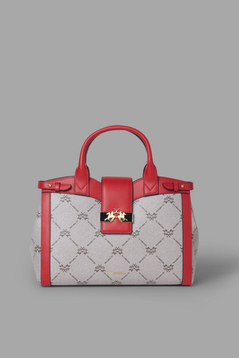 La Martina Featuring An All-over Logo Print Ženske Torba Satchel Crvene | UIS-6799