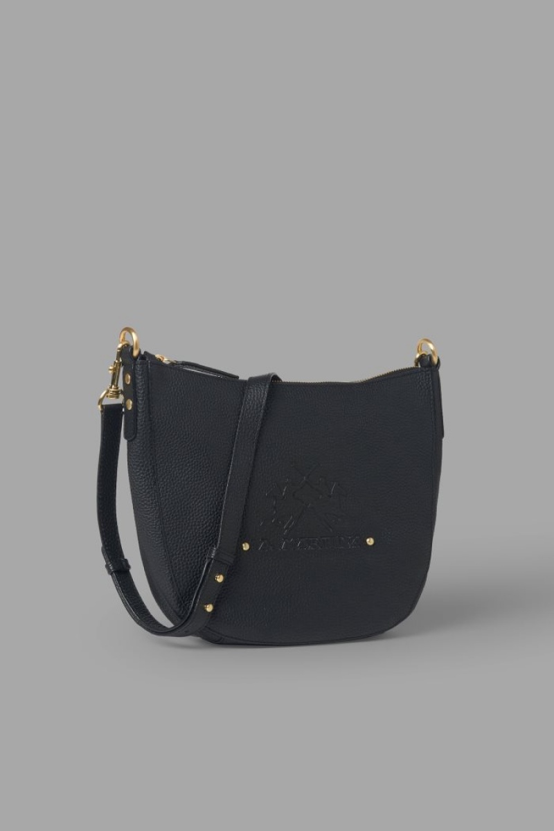 La Martina Koža Crossbody Half-moon Ženske Torbe Crne | KCM-4575