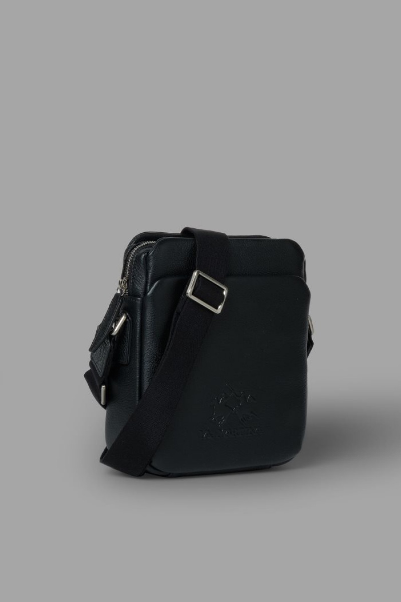 La Martina Koža Muške Crossbody Torba Crne | TXK-7458