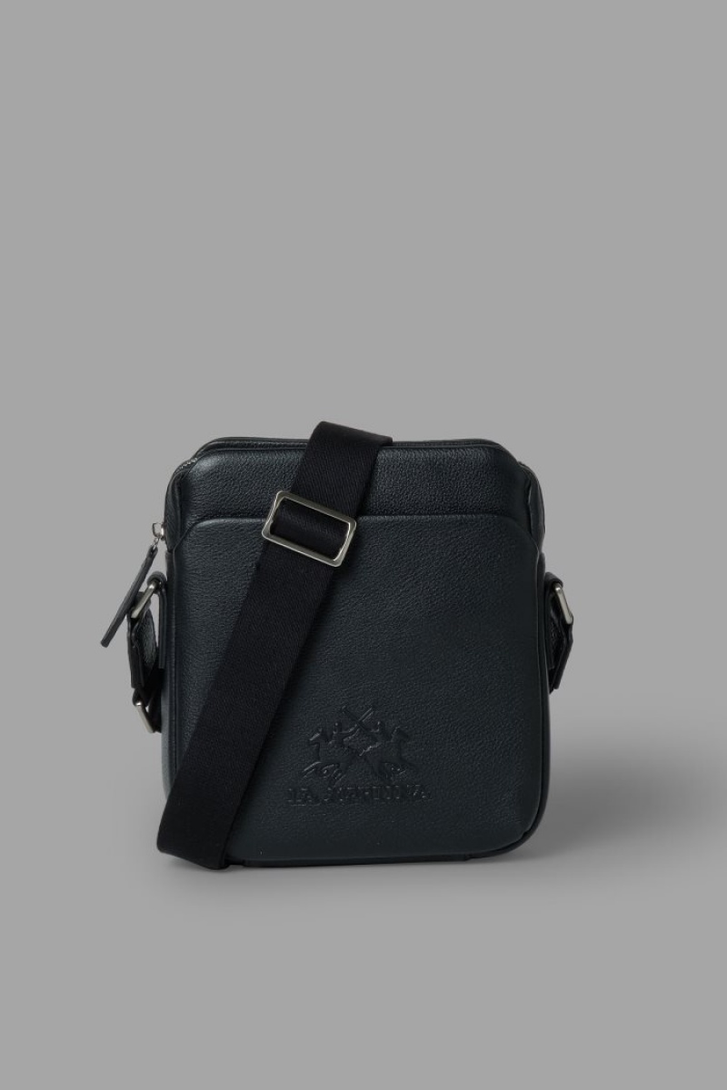 La Martina Koža Muške Crossbody Torba Crne | TXK-7458