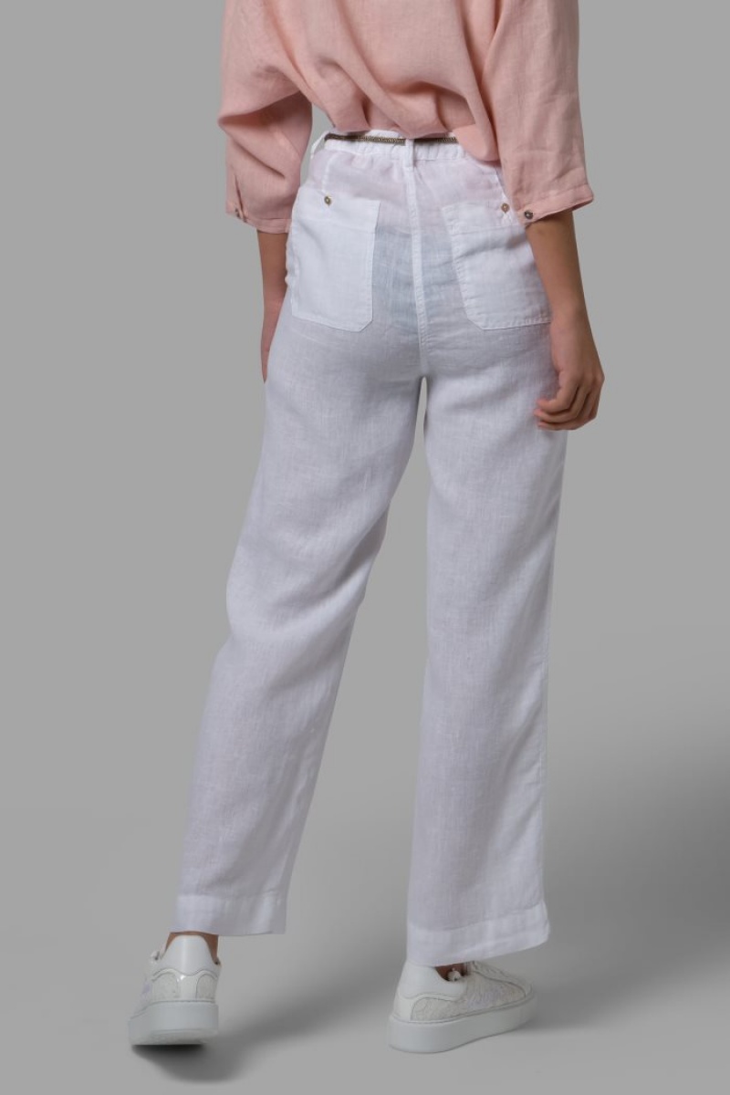 La Martina Regular-fit 100% Linen Ženske Hlače Bijele | OSC-3322