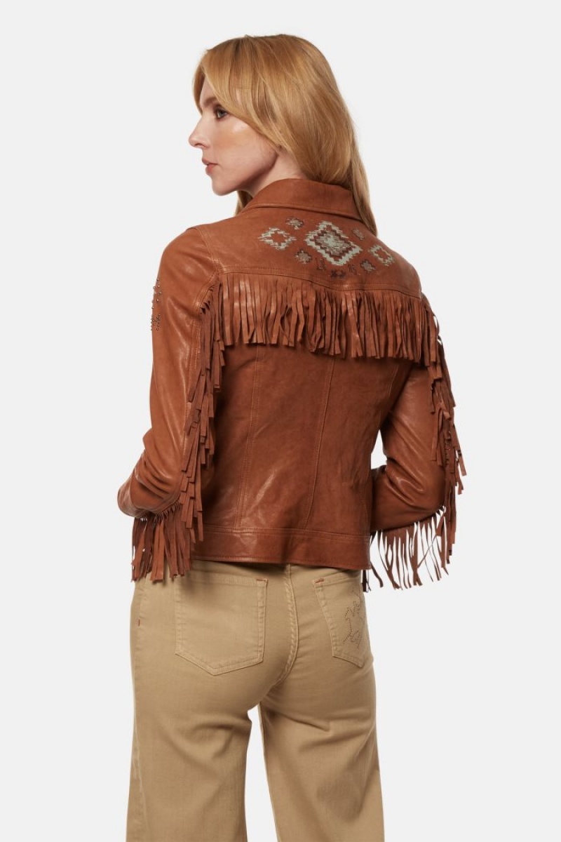 La Martina Regular-fit Fringed Koža Ženske Jakne Smeđe | EDC-2176