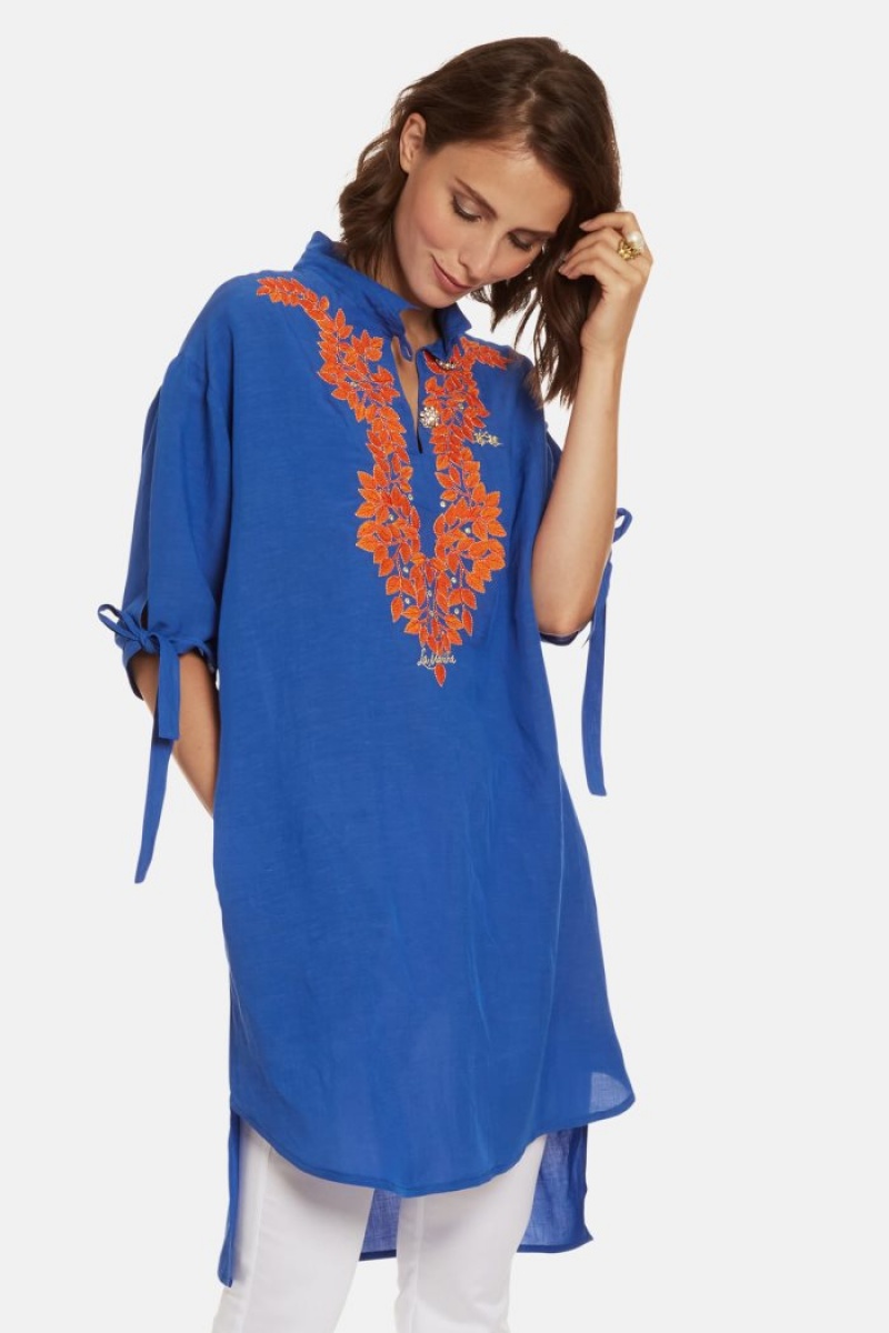 La Martina Regular-fit Linen-blend Ženske Kaftan Plave | PPH-2635