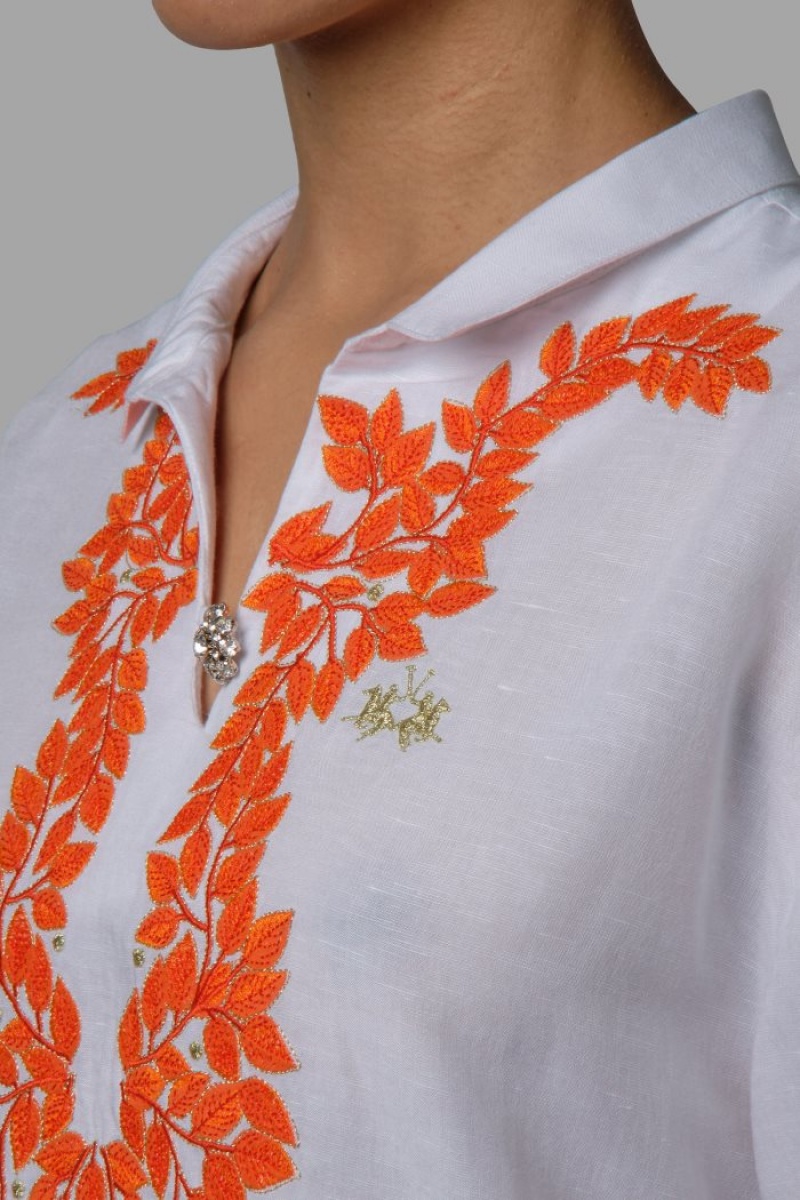 La Martina Regular-fit Linen-blend Ženske Kaftan Bijele | WYL-4920