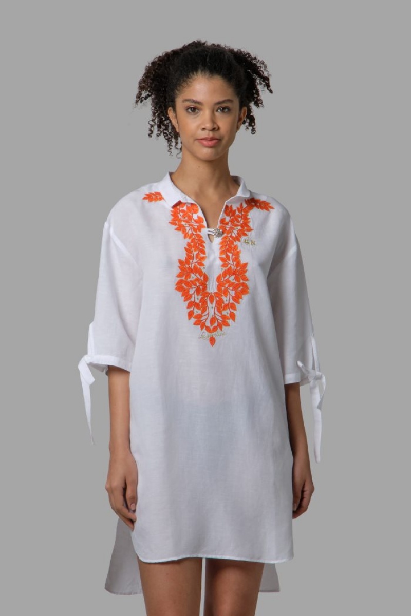 La Martina Regular-fit Linen-blend Ženske Kaftan Bijele | WYL-4920