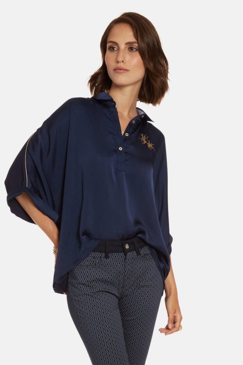 La Martina Regular-fit Sequin Ženske Polo Majica Tamnoplave | TZH-7655