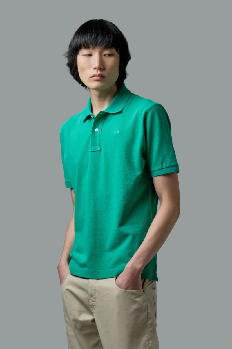 La Martina Short-sleeved Regular-fit Cotton Muške Polo Majica Zelene | ENA-2728