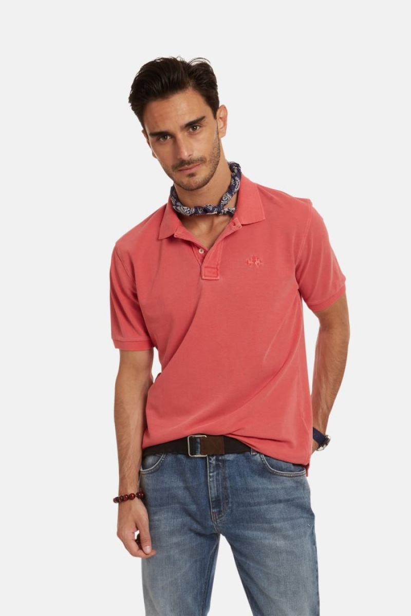 La Martina Short-sleeved Regular-fit Cotton Muške Polo Majica Crvene | NHU-5346