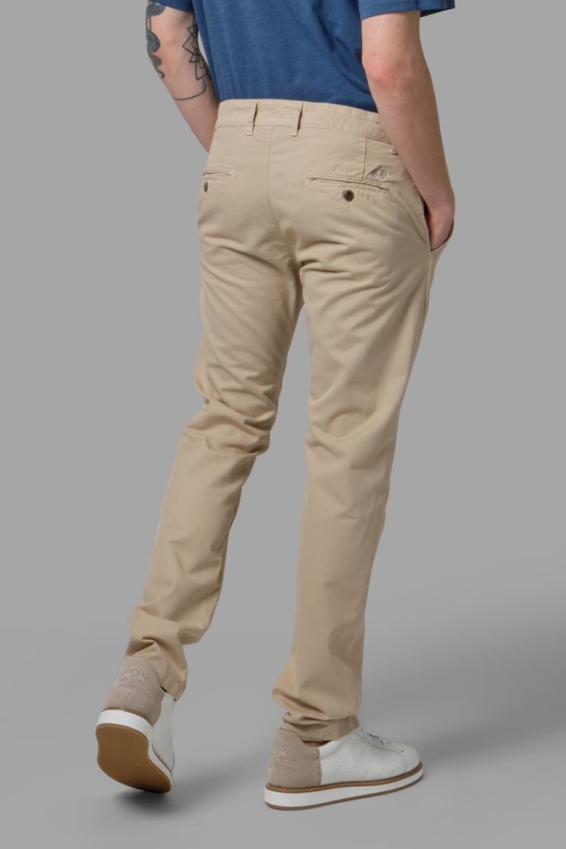 La Martina Slim-fit Linen-blend Muške Chino Hlače Bež | OAG-9033