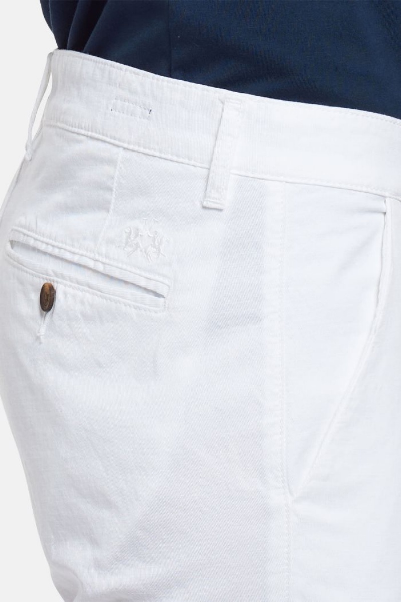 La Martina Slim-fit Linen-blend Muške Chino Hlače Bijele | ZDD-9398