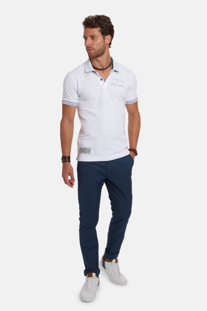 La Martina Slim-fit Linen-blend Muške Chino Hlače Tamnoplave | NMB-6910