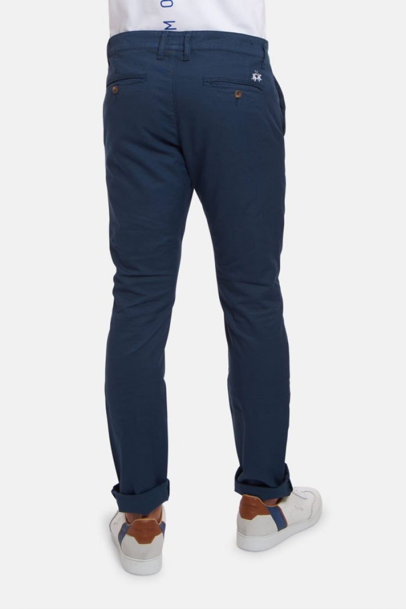 La Martina Slim-fit Linen-blend Muške Chino Hlače Tamnoplave | NMB-6910