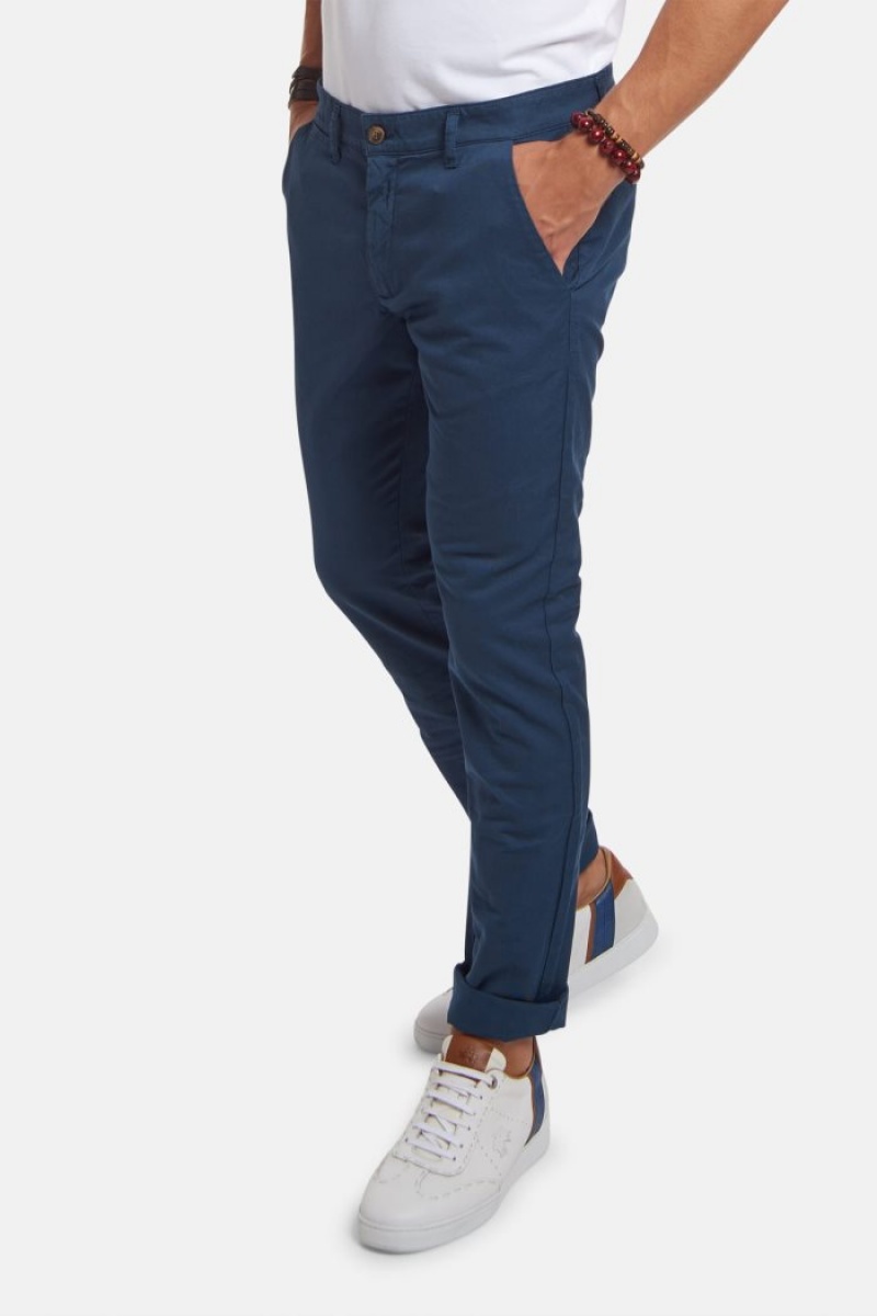 La Martina Slim-fit Linen-blend Muške Chino Hlače Tamnoplave | NMB-6910