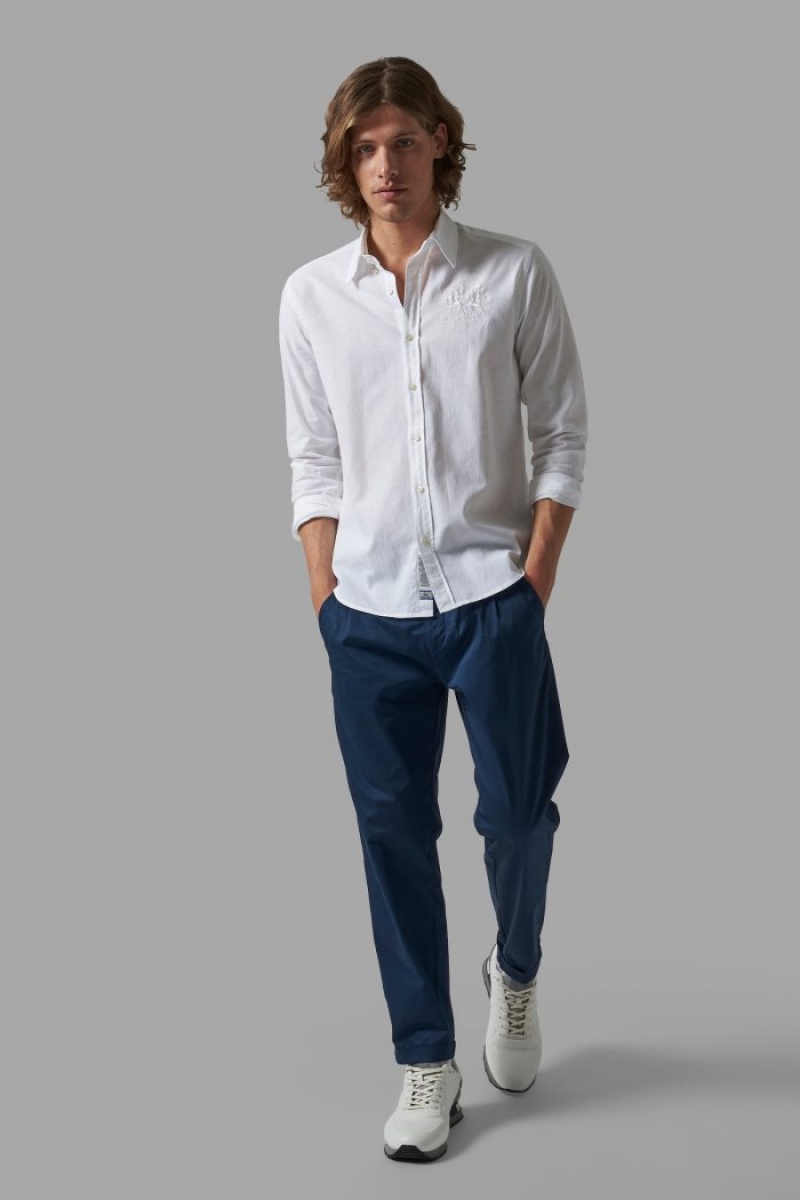 La Martina Slim-fit Linen-blend Muške Košulje Bijele | HWV-4158