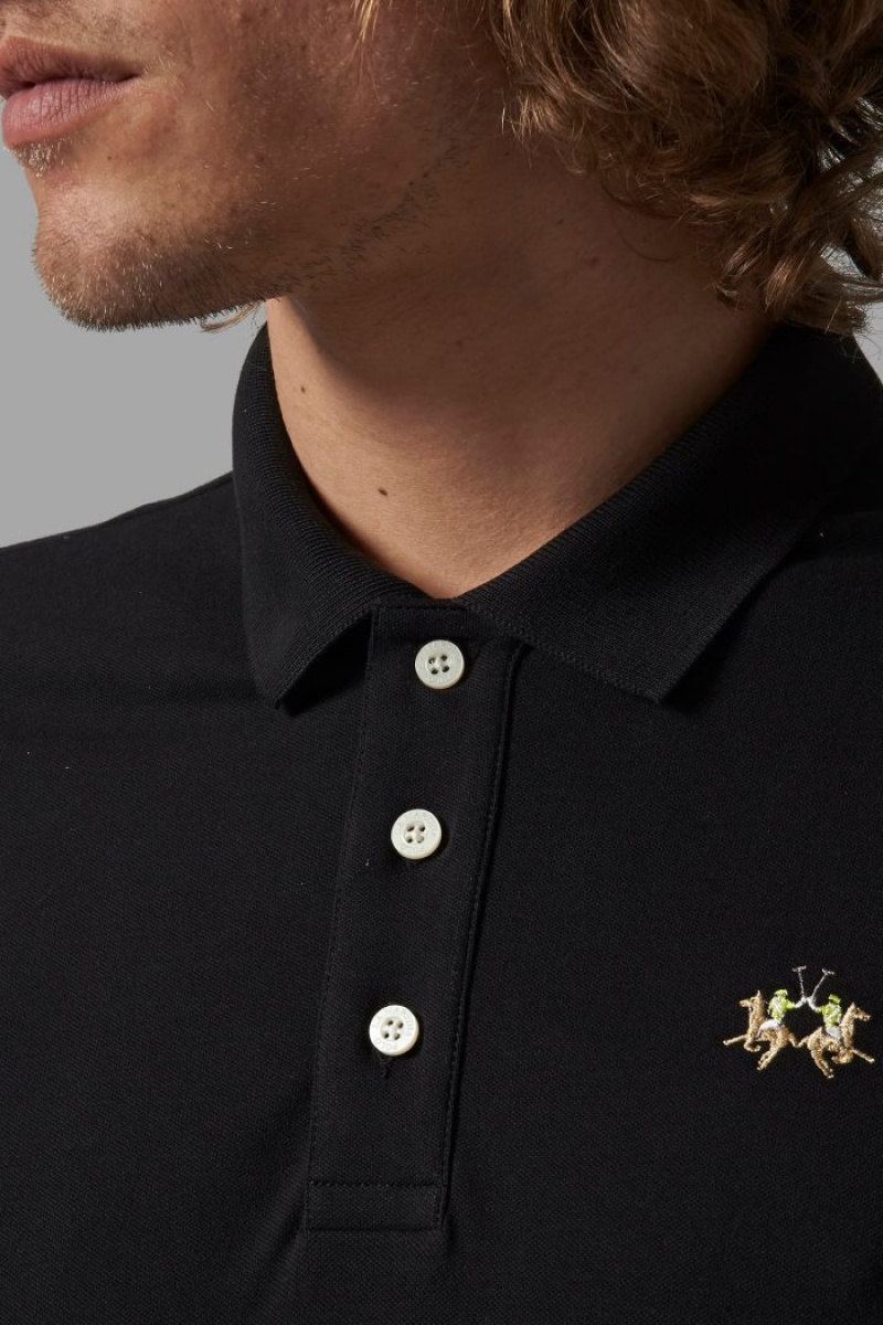 La Martina Slim-fit Muške Polo Majica Crne | AJX-0244