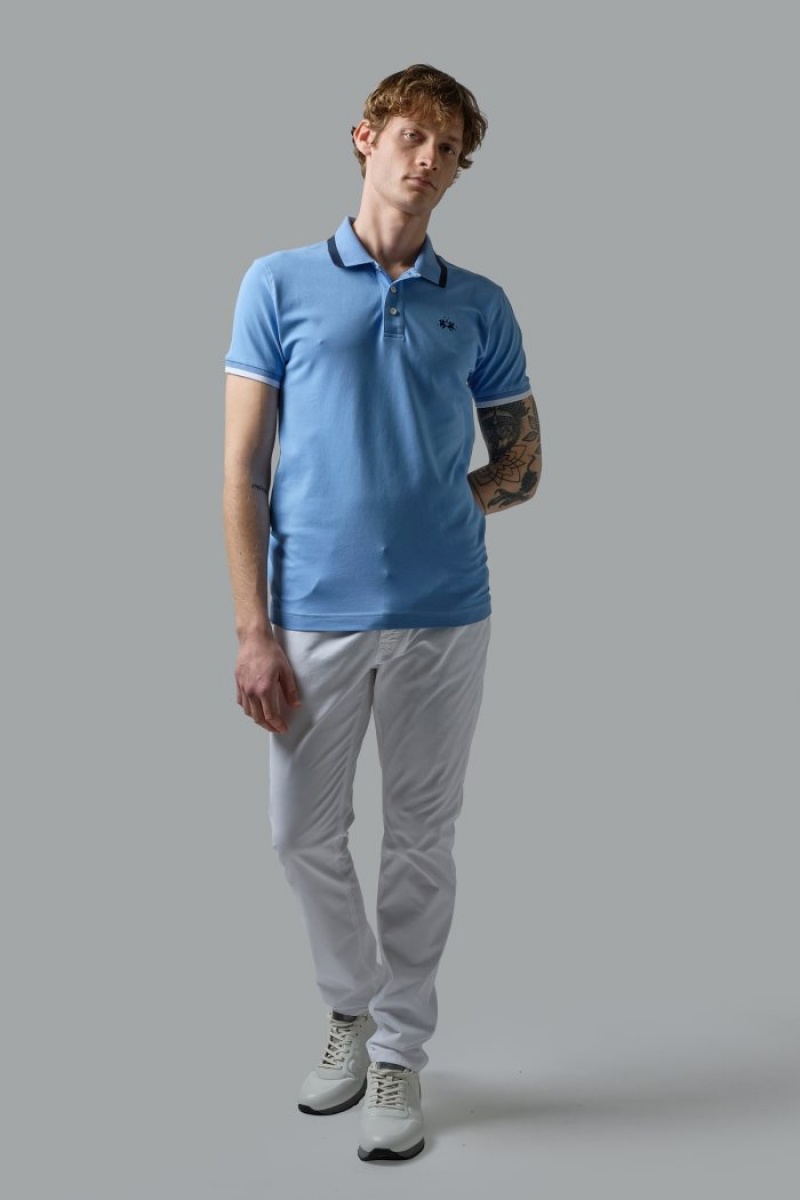 La Martina Slim-fit Stretch Piqué Muške Polo Majica Plave | TJZ-2925