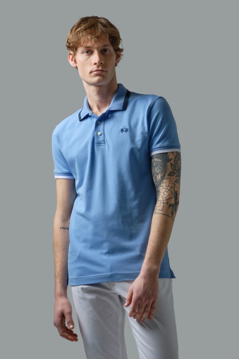 La Martina Slim-fit Stretch Piqué Muške Polo Majica Plave | TJZ-2925