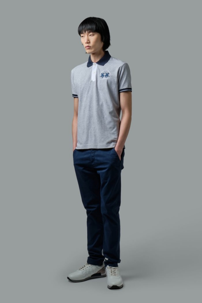 La Martina Slim-fit Stretch Piqué Muške Polo Majica Svijetlo Sive | WYO-8170