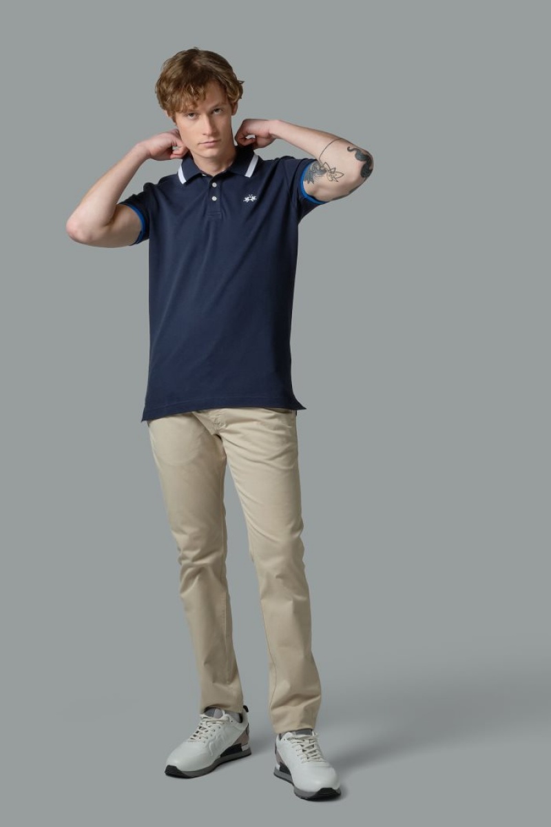 La Martina Slim-fit Stretch Piqué Muške Polo Majica Tamnoplave | XFS-4665