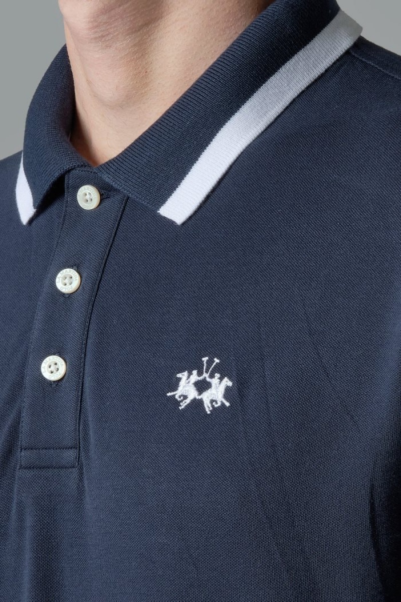 La Martina Slim-fit Stretch Piqué Muške Polo Majica Tamnoplave | XFS-4665