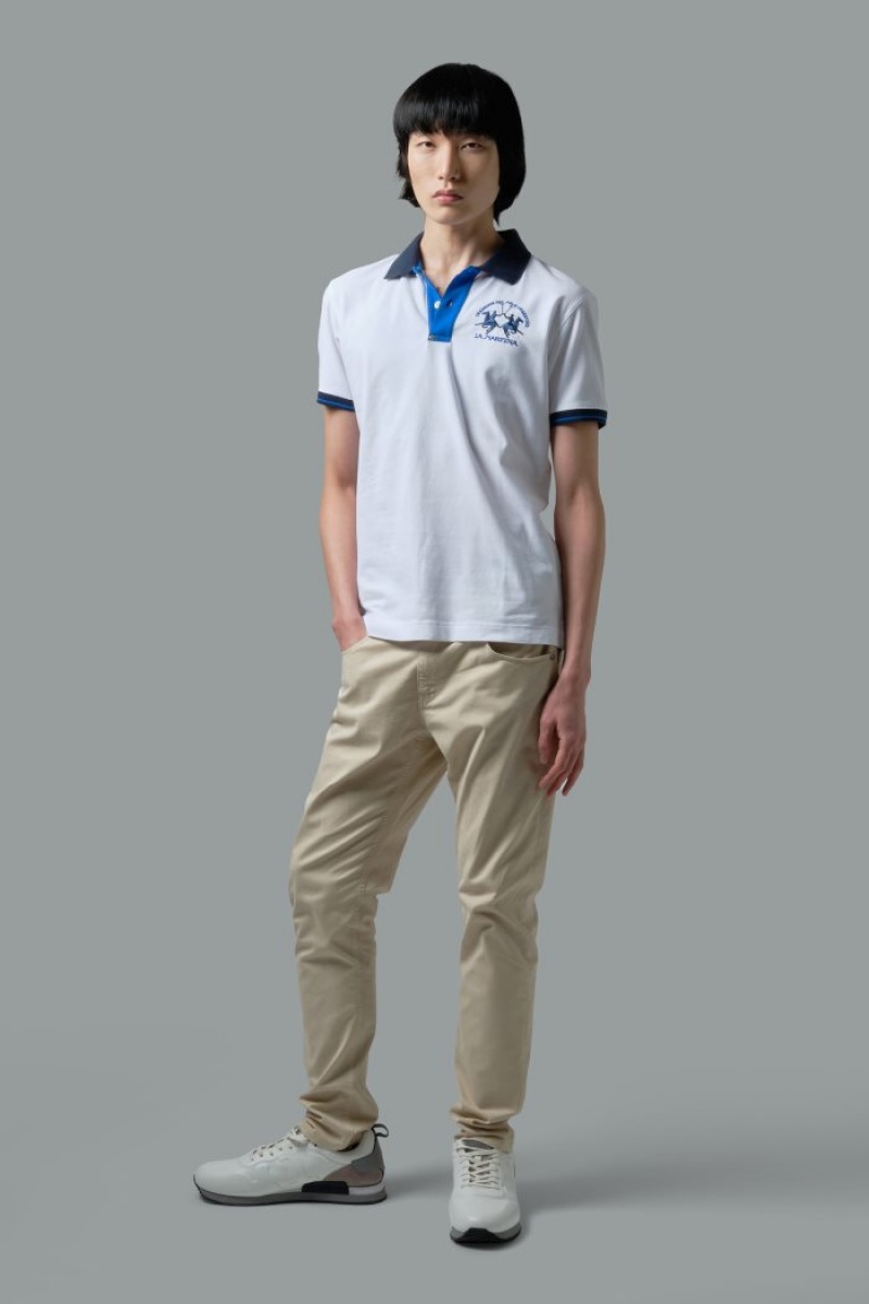 La Martina Slim-fit Stretch Piqué Muške Polo Majica Bijele | FUG-1052