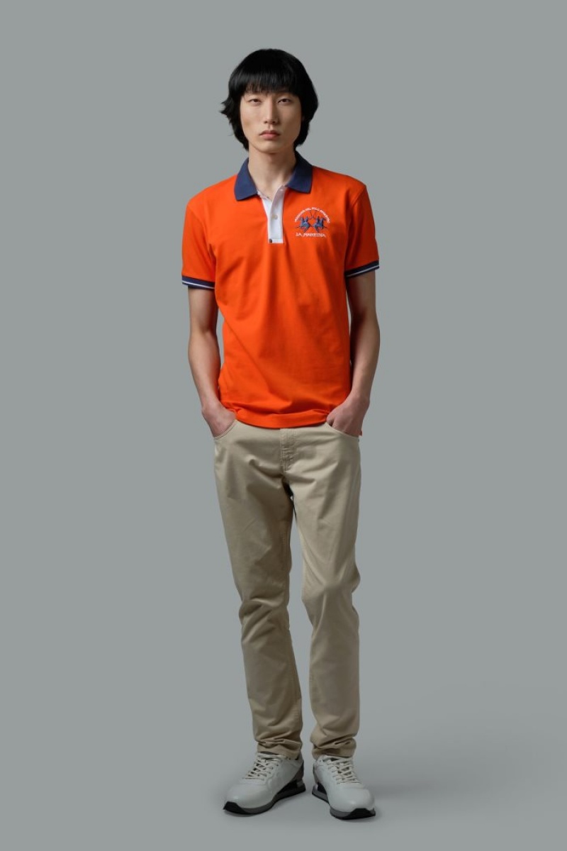 La Martina Slim-fit Stretch Piqué Muške Polo Majica Crvene Narančaste | OUH-5915