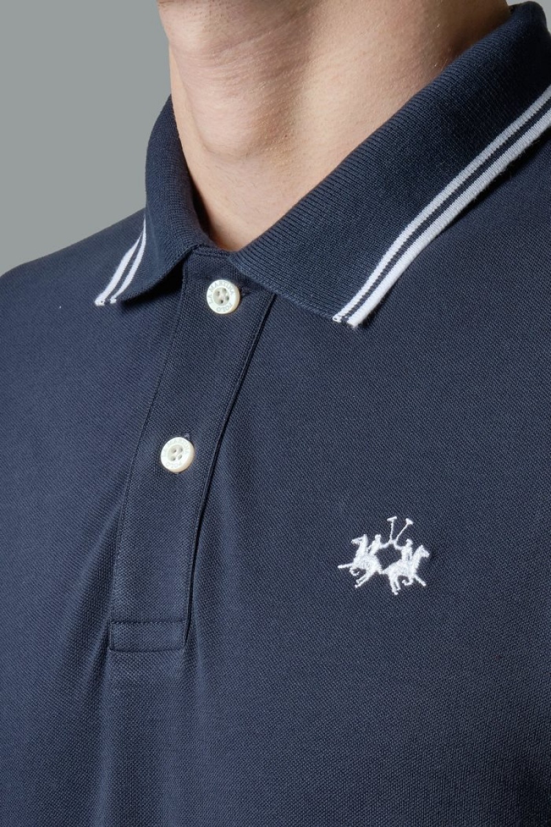 La Martina Slim-fit Stretch Piqué Muške Polo Majica Tamnoplave | QVV-5726