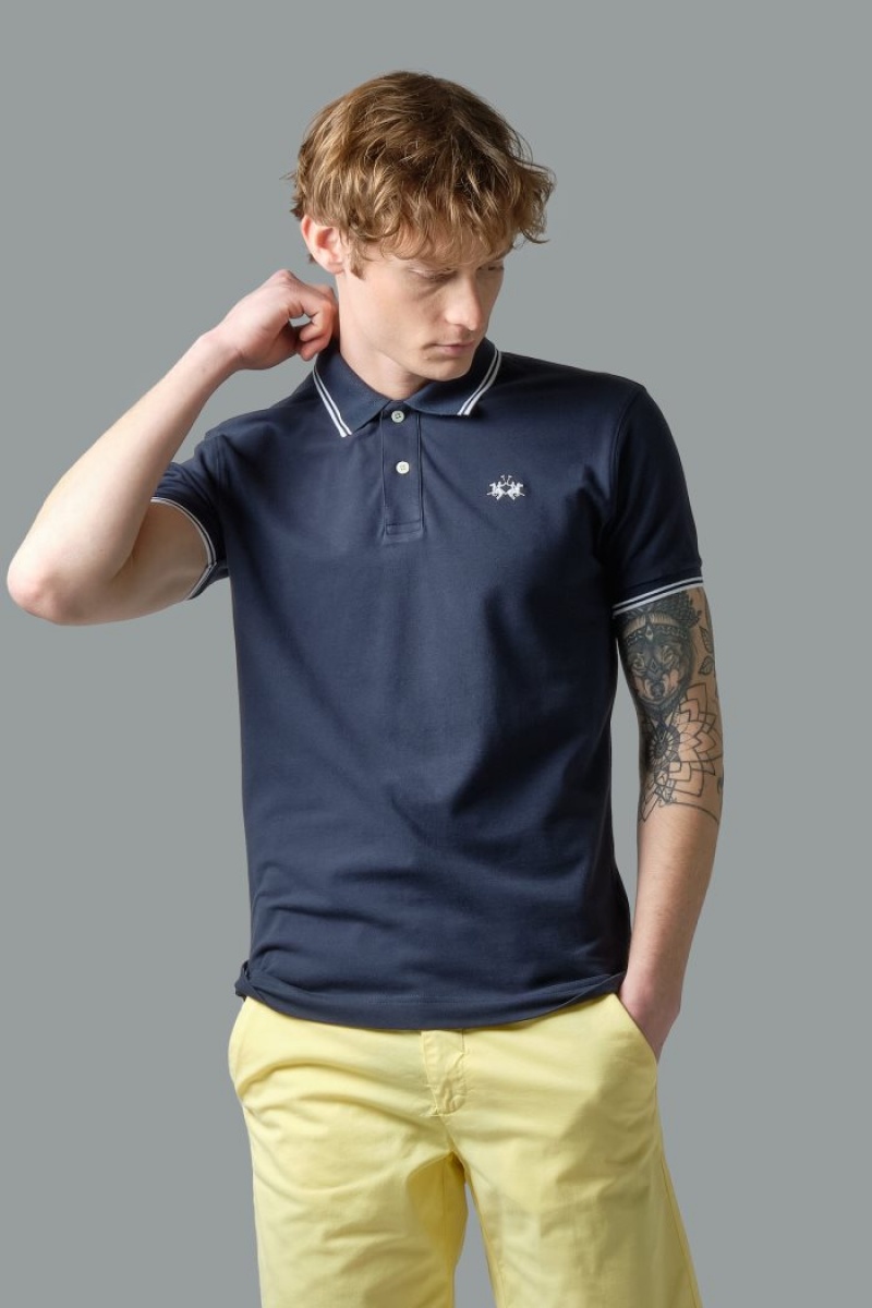 La Martina Slim-fit Stretch Piqué Muške Polo Majica Tamnoplave | QVV-5726