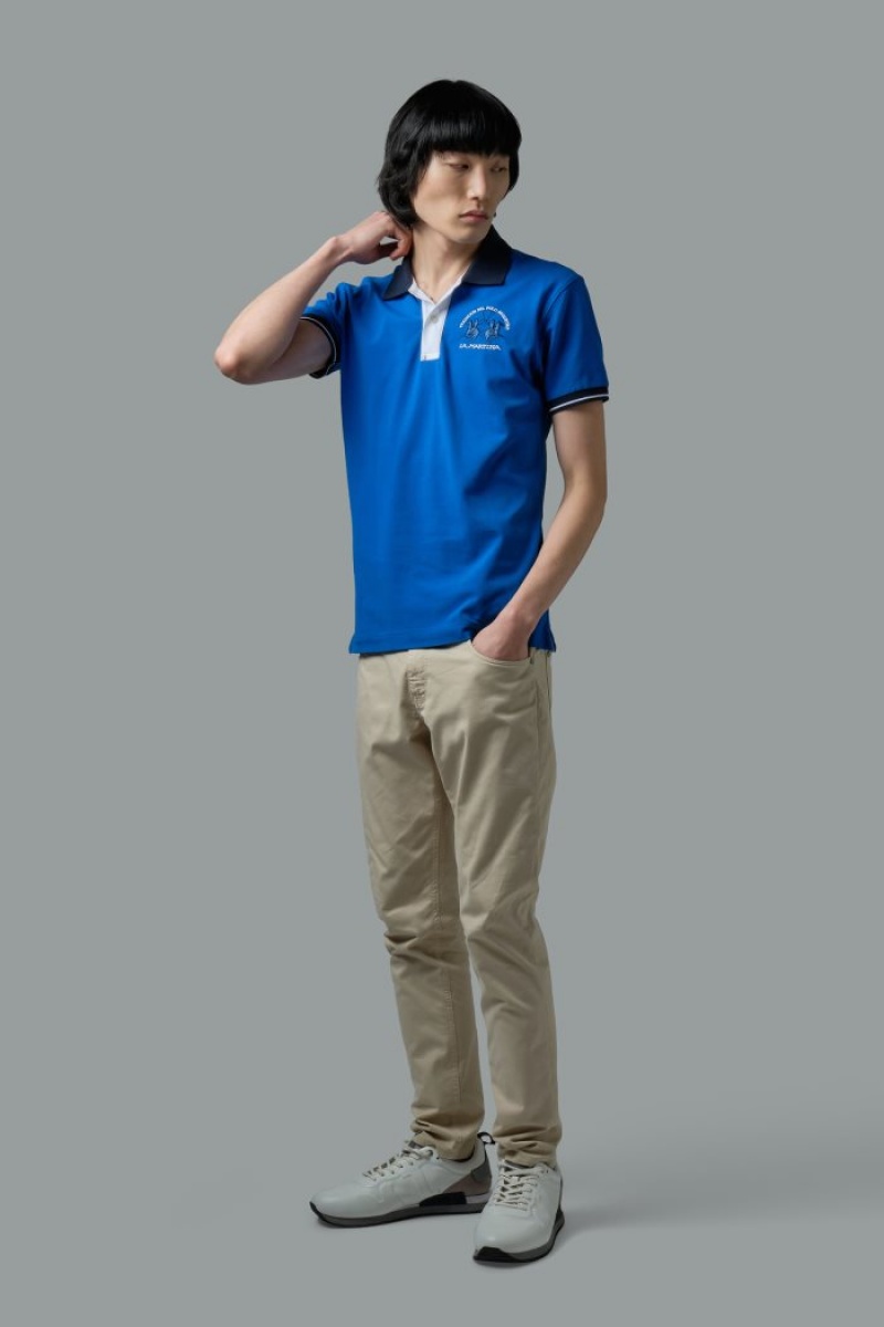 La Martina Slim-fit Stretch Piqué Muške Polo Majica Plave | TSR-0836