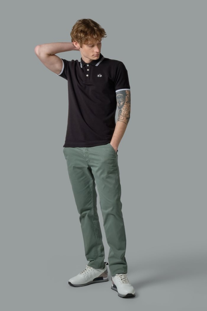 La Martina Slim-fit Stretch Piqué Muške Polo Majica Crne | VDJ-1259