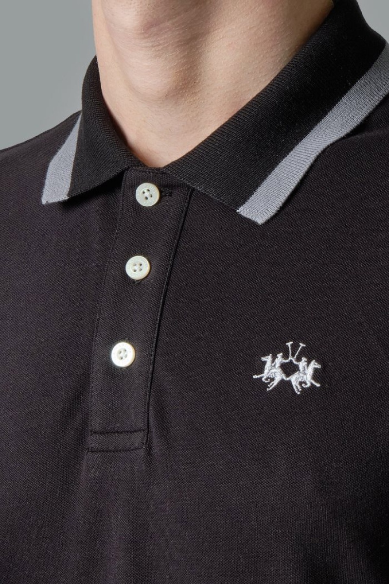 La Martina Slim-fit Stretch Piqué Muške Polo Majica Crne | VDJ-1259