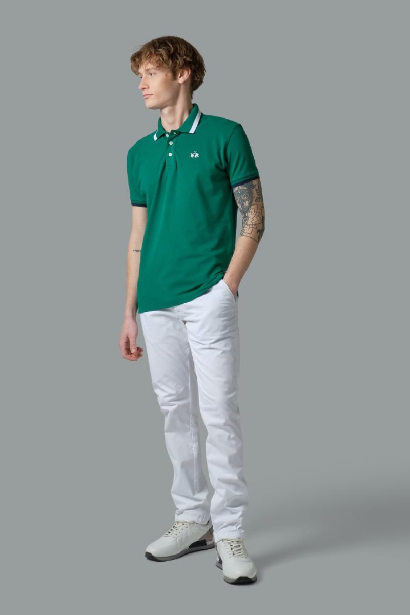 La Martina Slim-fit Stretch Piqué Muške Polo Majica Zelene | WKO-1413