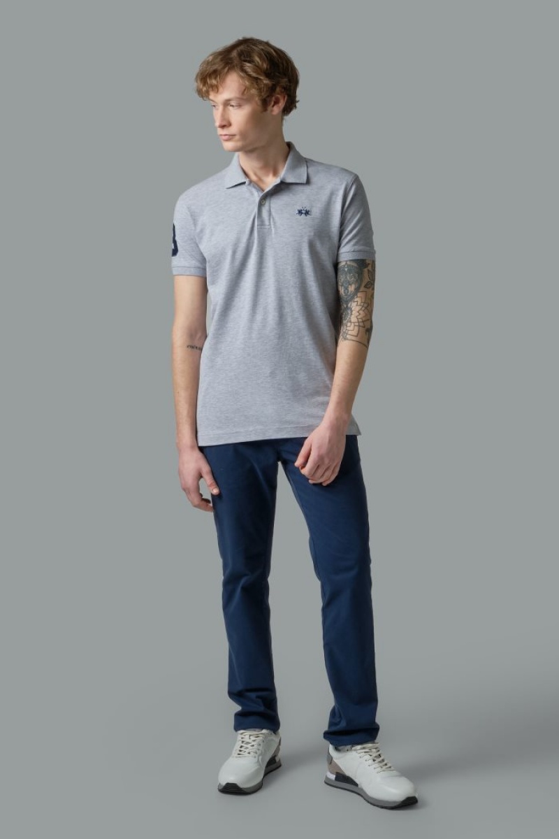 La Martina Slim-fit Stretch Piqué Muške Polo Majica Svijetlo Sive | UAS-4675