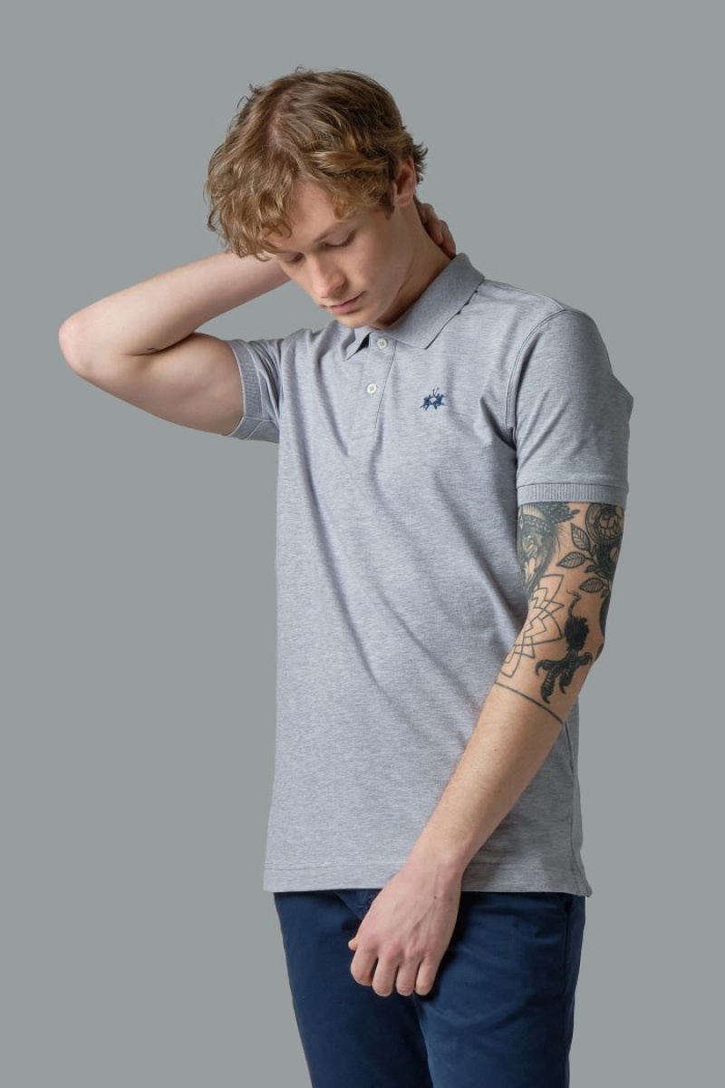 La Martina Slim-fit Stretch Piqué Muške Polo Majica Svijetlo Sive | UAS-4675