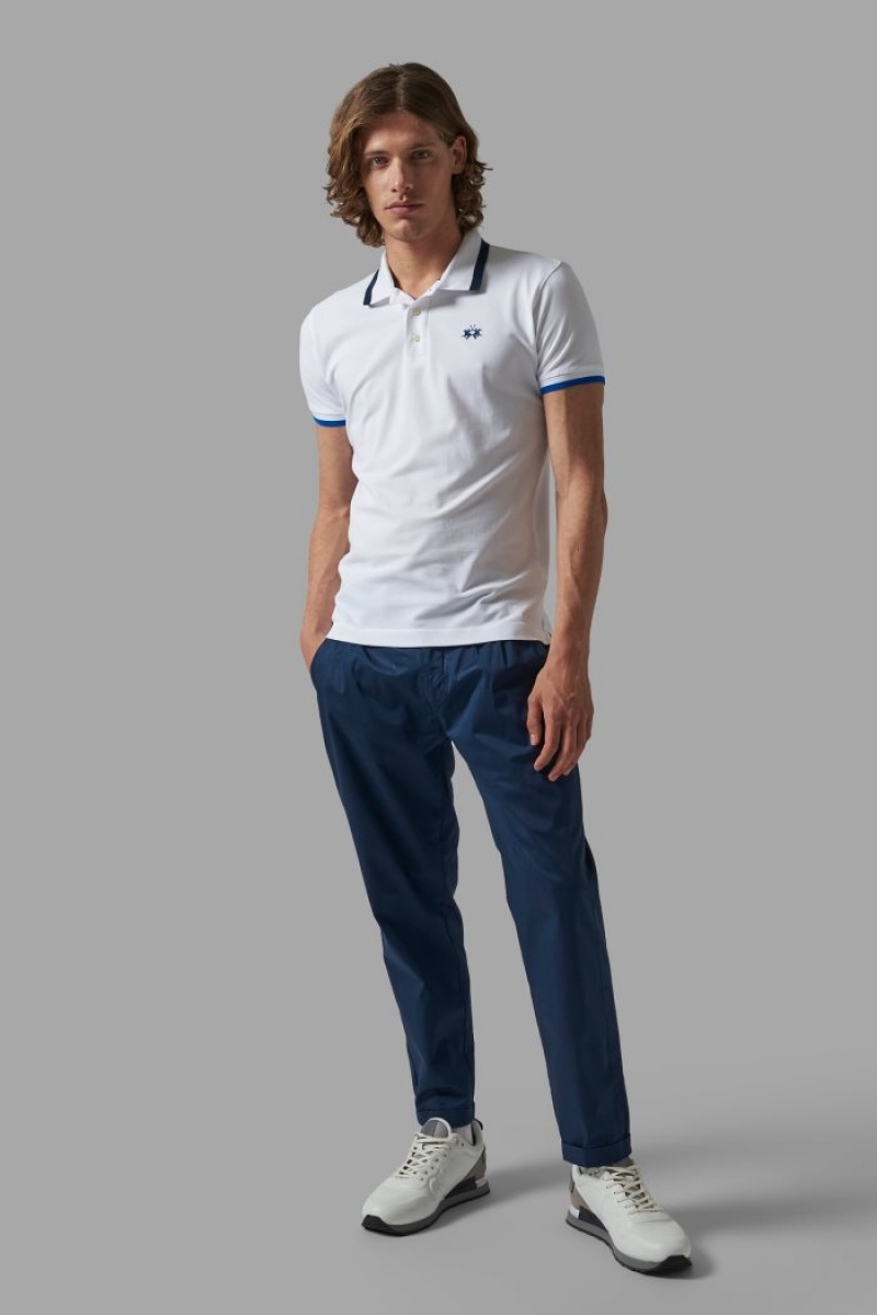 La Martina Slim-fit Stretch Piqué Muške Polo Majica Bijele | HER-9432