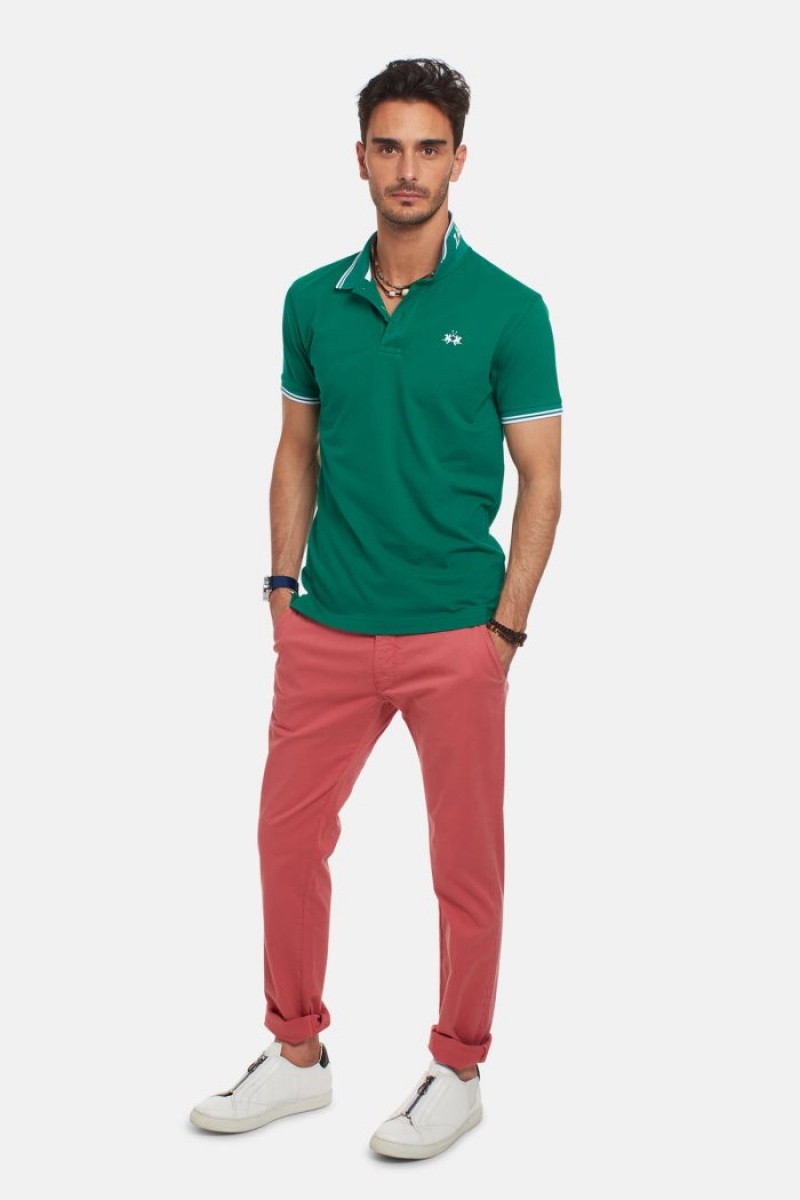 La Martina Slim-fit Stretch Piqué Muške Polo Majica Zelene | QCJ-2580