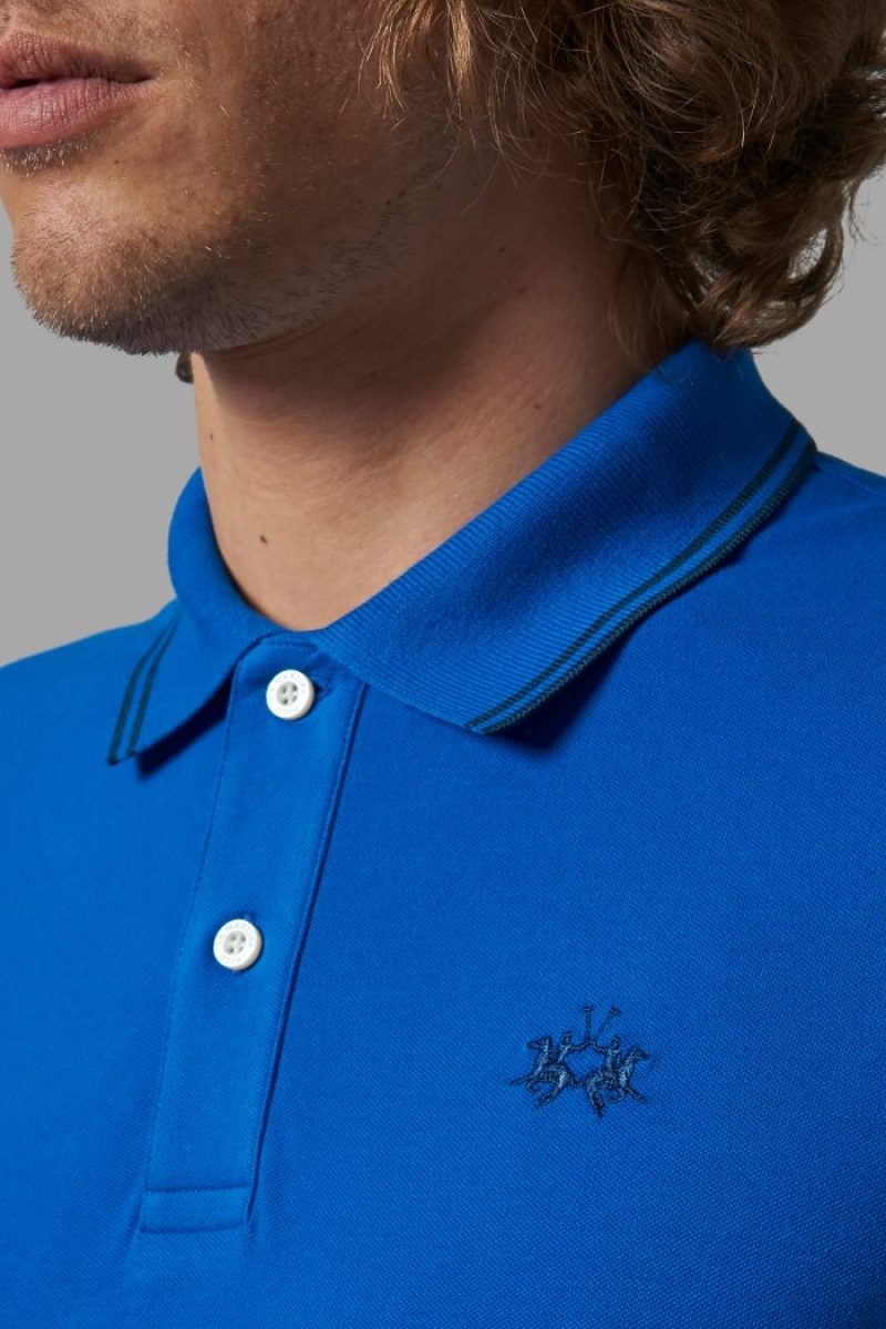 La Martina Slim-fit Stretch Piqué Muške Polo Majica Plave | CNP-4281