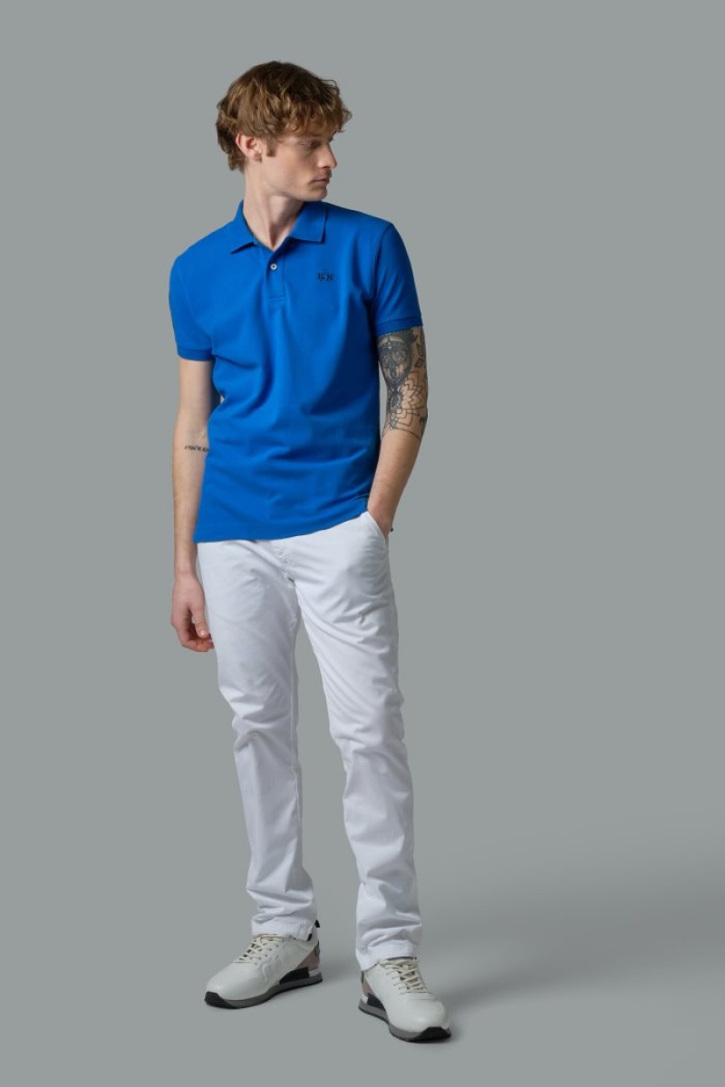 La Martina Slim-fit Stretch Piqué Muške Polo Majica Plave | TWS-2657