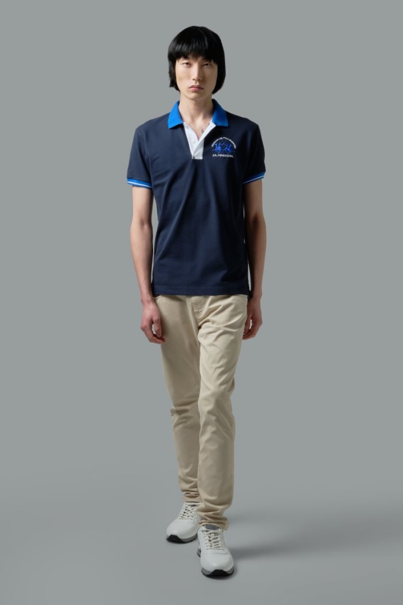 La Martina Slim-fit Stretch Piqué Muške Polo Majica Tamnoplave | GIZ-6421